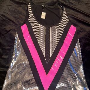 Express Black and Pink Sequin Tank Top